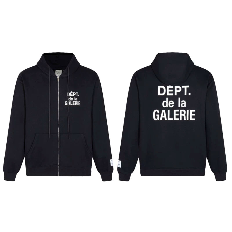 Gallery Dept. "Dépt. de la Galerie" Zip Hoodie – White French Print, Oversized Fit