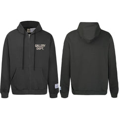 Gallery Dept Dark Olive Green Beige Logo Full Zip Up Hoodie