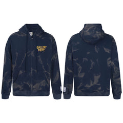 Gallery Dept. "Water Ripple" Zip Hoodie – Navy Blue Tie-Dye, Gold Logo