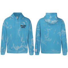 Gallery Dept Blue Marble Tie‑Dye Black Logo Full Zip Up Hoodie