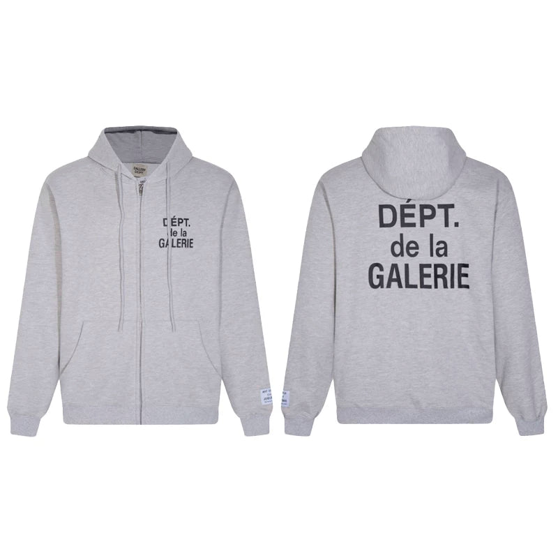 Gallery Dept. "Dépt. de la Galerie" Zip Hoodie – Grey French Print, Oversized Fit