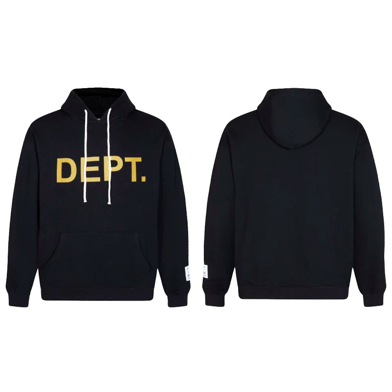 Gallery Dept. Black Hoodie – Bold “DEPT.” Gold Print