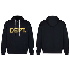 Gallery Dept. Black Hoodie – Bold “DEPT.” Gold Print