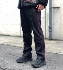 Needles Style Embroidered Butterfly Side-Tape Track Pants - Black/Burgundy