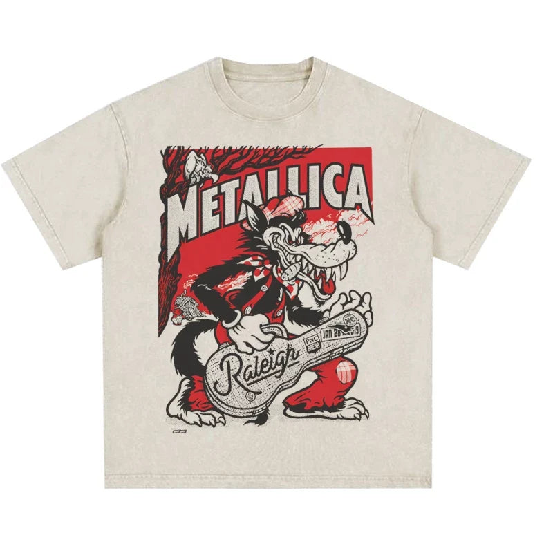 Metallica "Raleigh" Cartoon Wolf Graphic T-Shirt