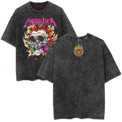 Metallica Floral Skull Graphic Vintage-Wash T-Shirt