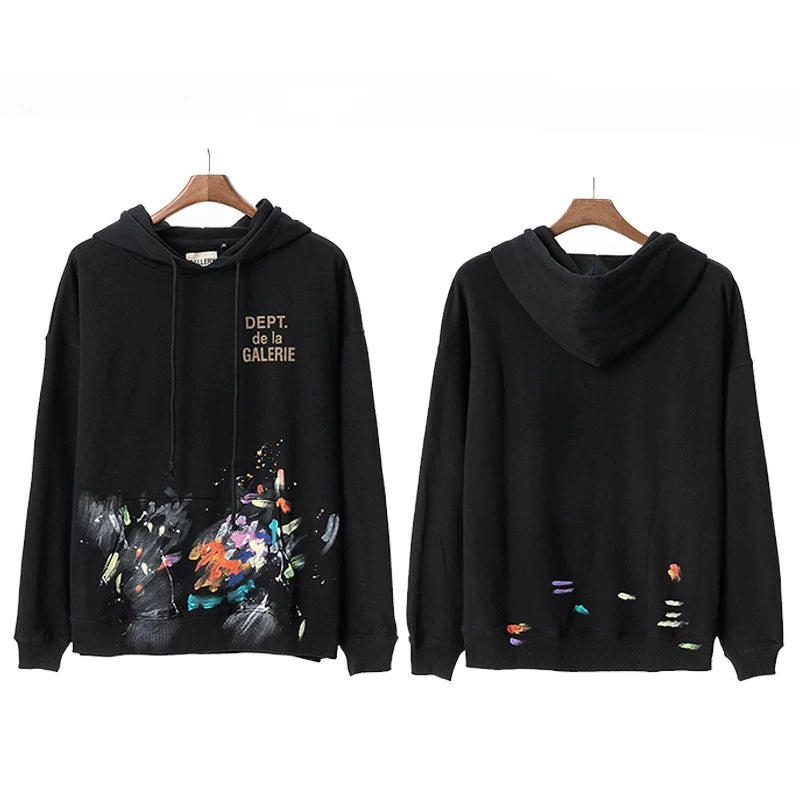 Gallery Dept Paint Splatter Black Hoodie