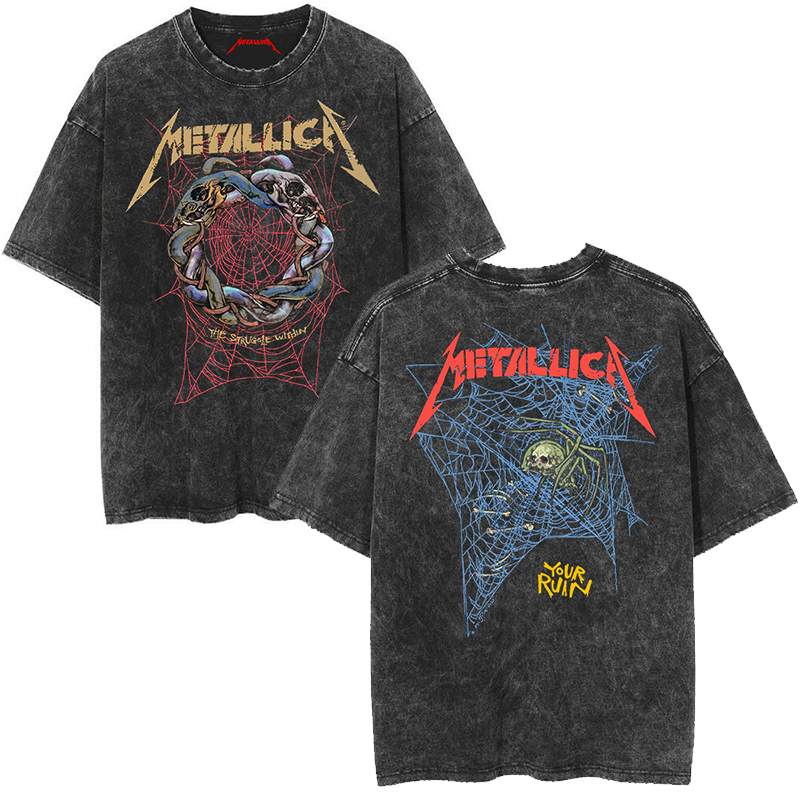 Metallica Graphic Print Vintage-Wash Heavy Metal T-Shirt